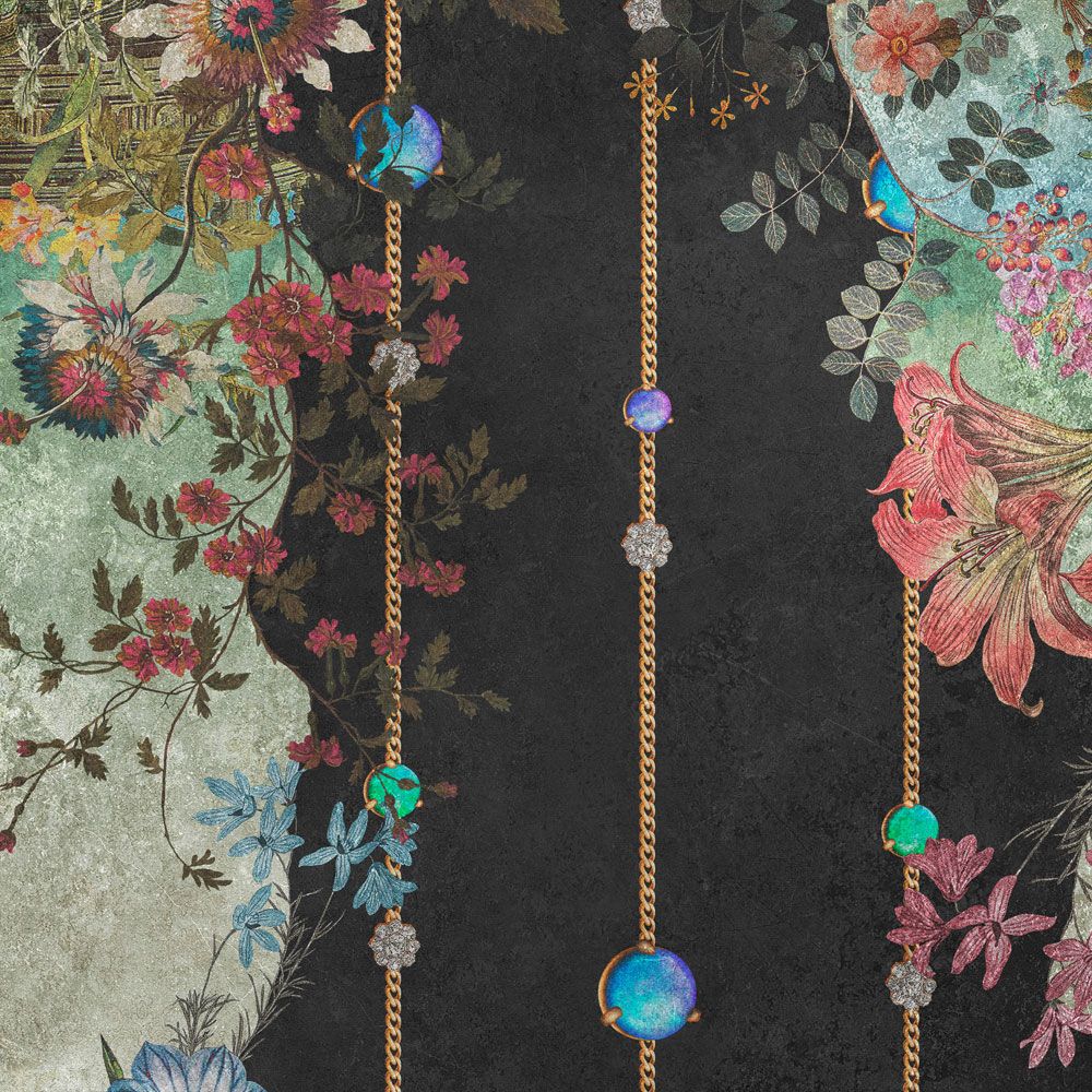             papier peint en papier panoramique »ophelia« - lambris ornemental à motif floral sur structure en plâtre vintage - intissé mat et lisse
        