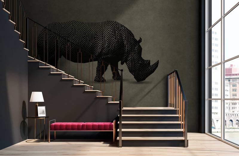             Graphic design rhino mural - black, brown
        