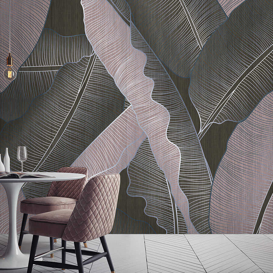 Under Cover 2 - Palm Leaf Wallpaper Grey & Pink in Drawing Style
