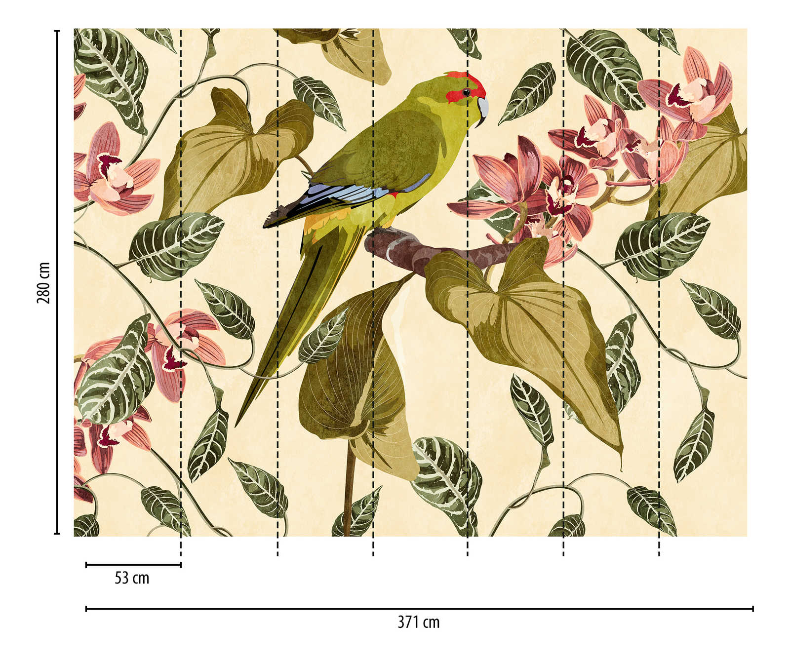             Wallpaper novelty - motif wallpaper parrot & orchids art print
        