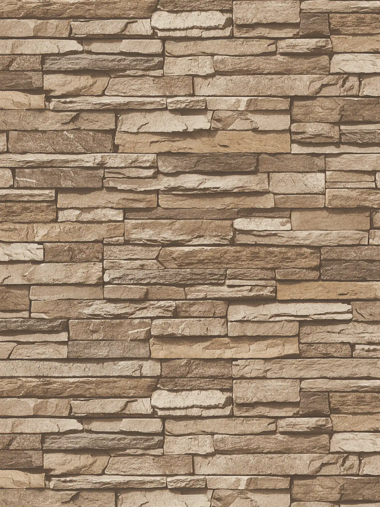         Wallpaper with stone wall pattern & 3D look - brown, beige
    