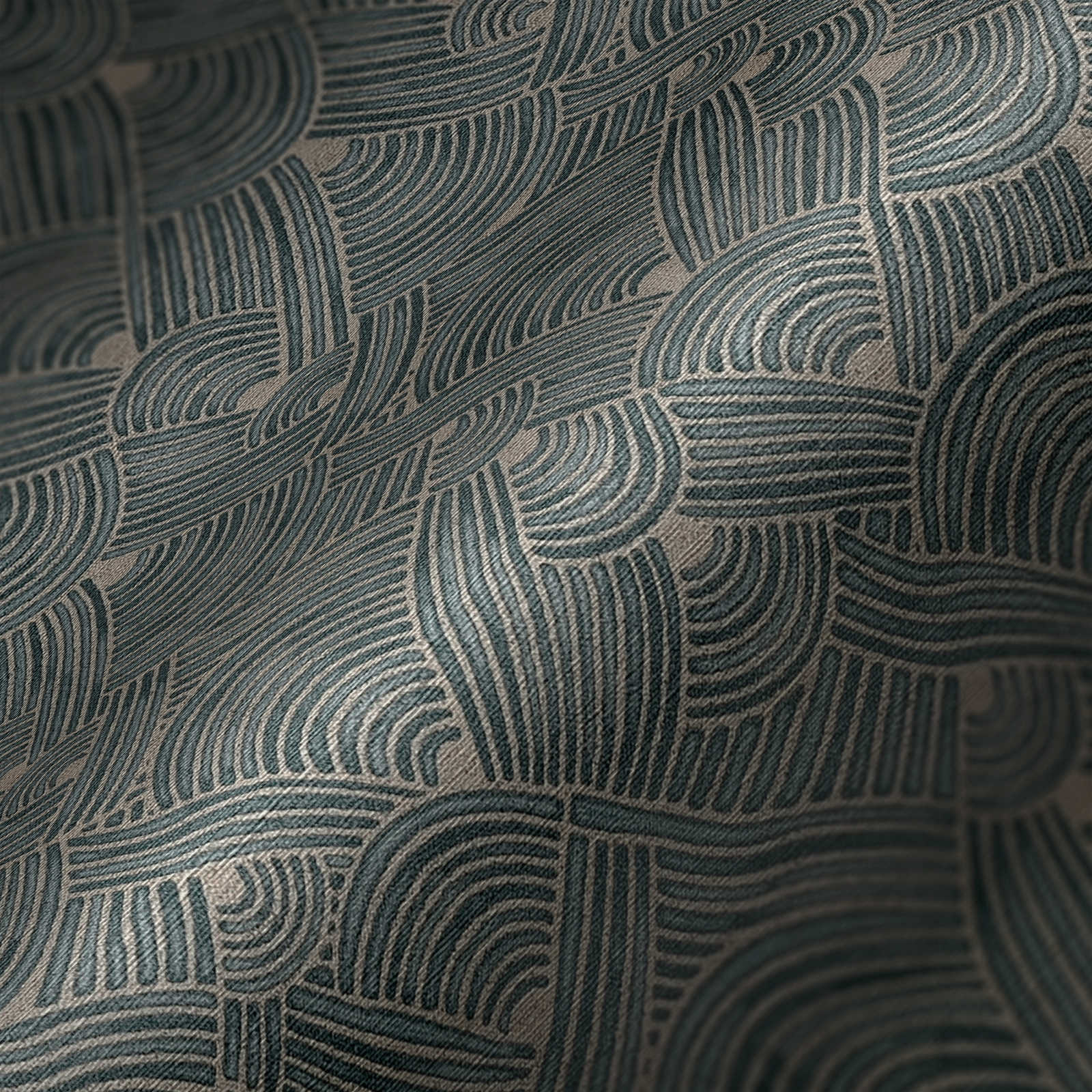            Papel pintado no tejido de diseño étnico con aspecto de cesta - azul, gris, beige
        