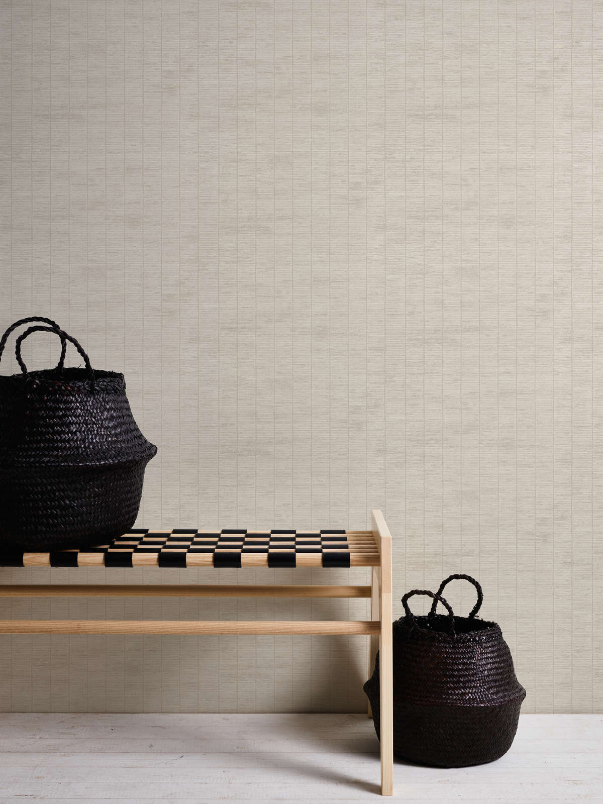             Japandi papier peint intissé imitation mur de bambou - crème
        