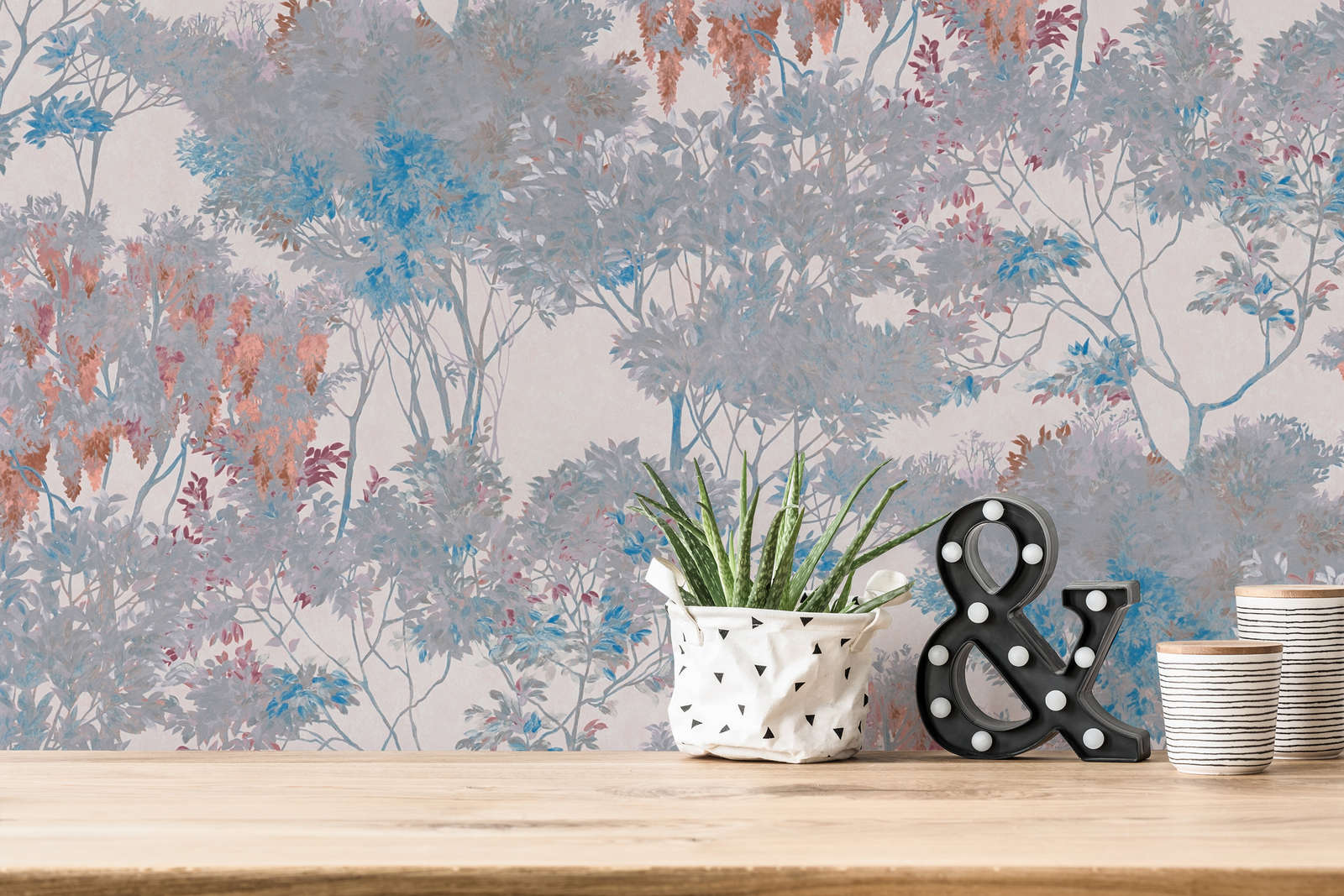             Non-woven wallpaper in jungle look - colourful, white, grey
        