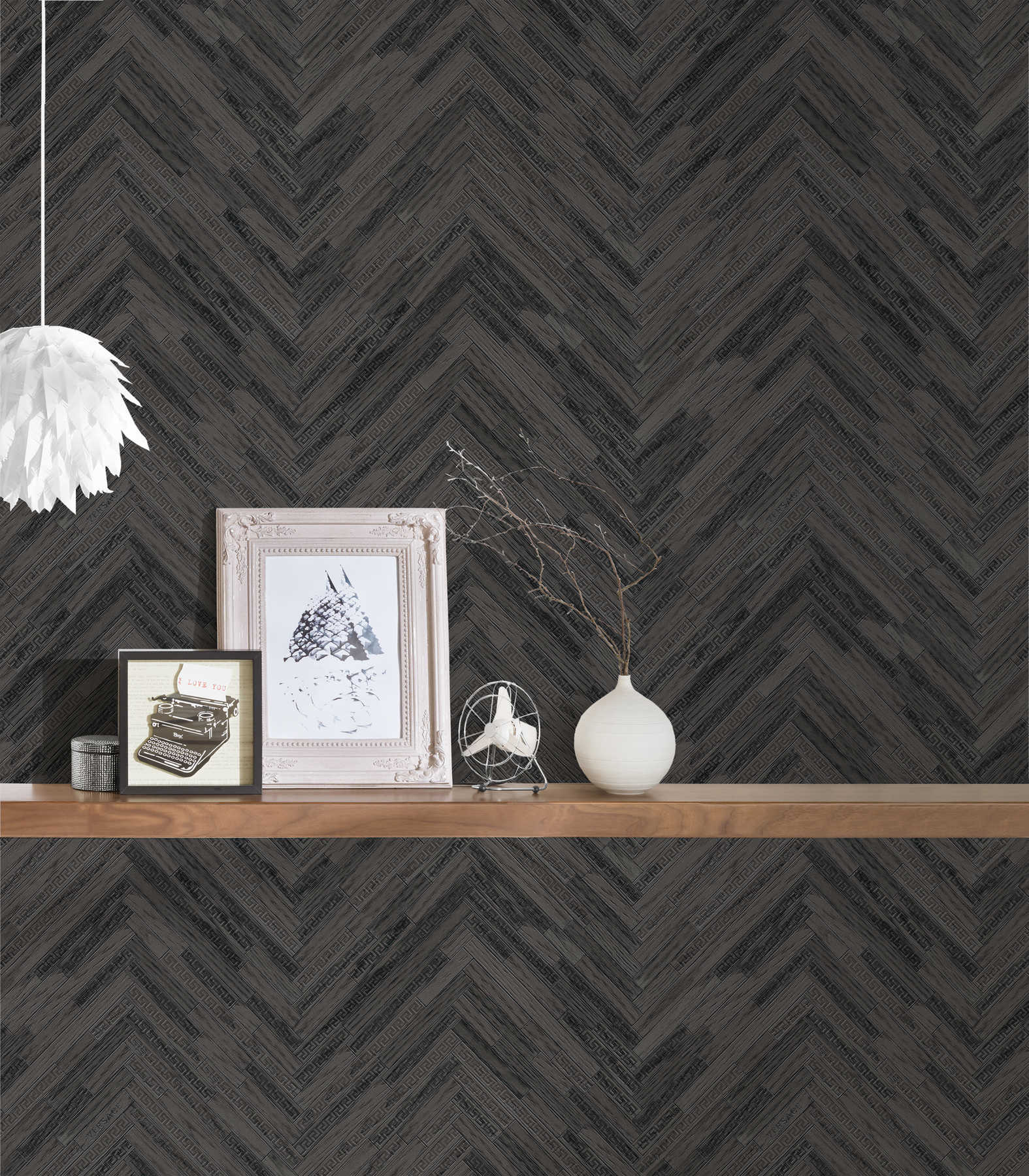             VERSACE Home behang elegant houtlook - grijs, zwart
        