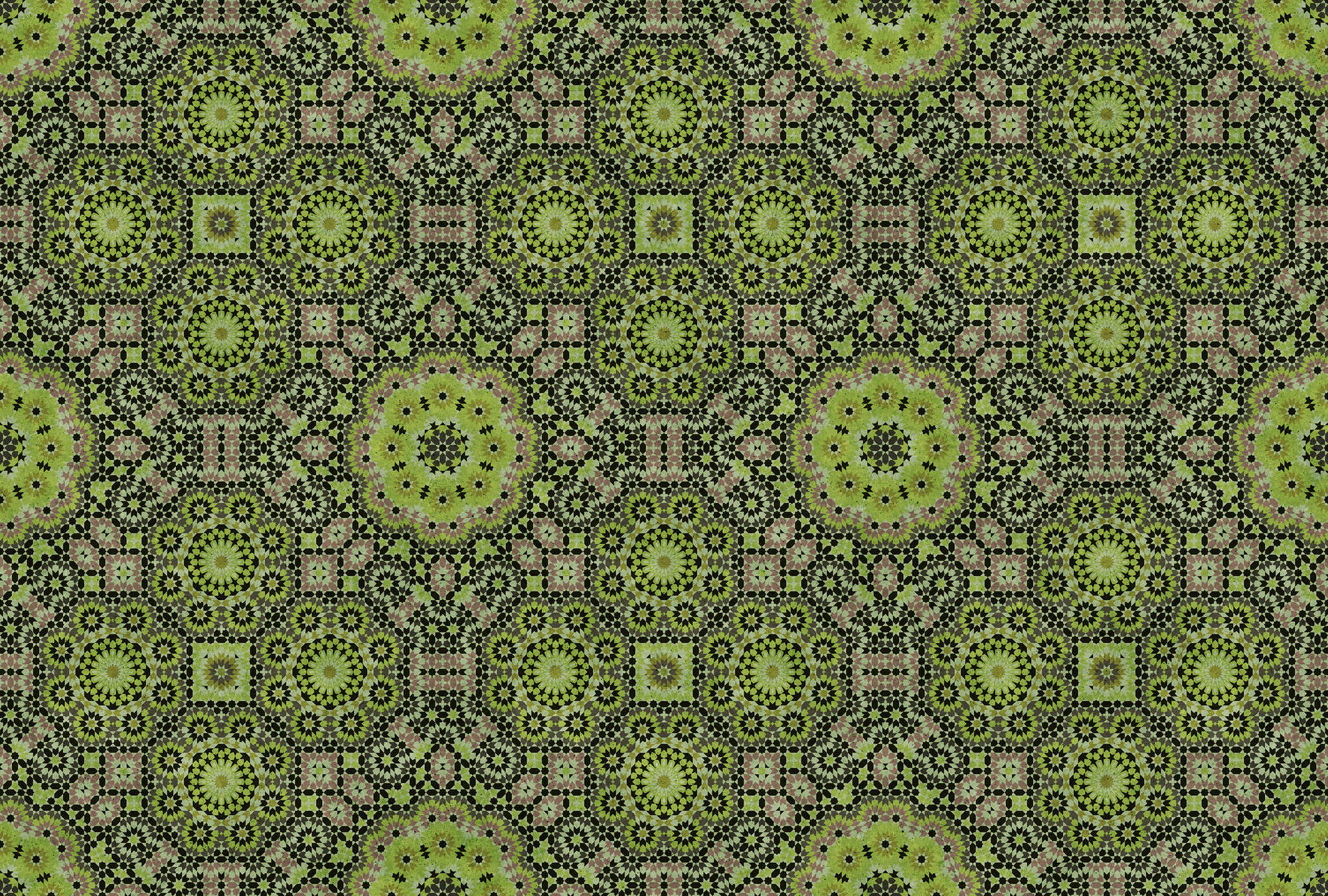             Groen fotobehang met grafisch mozaïekpatroon
        
