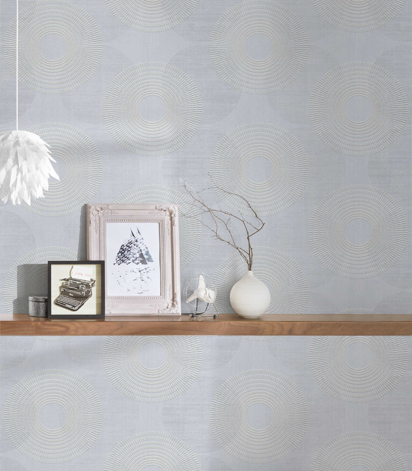             Non-woven wallpaper with geometric design of circles - grey
        