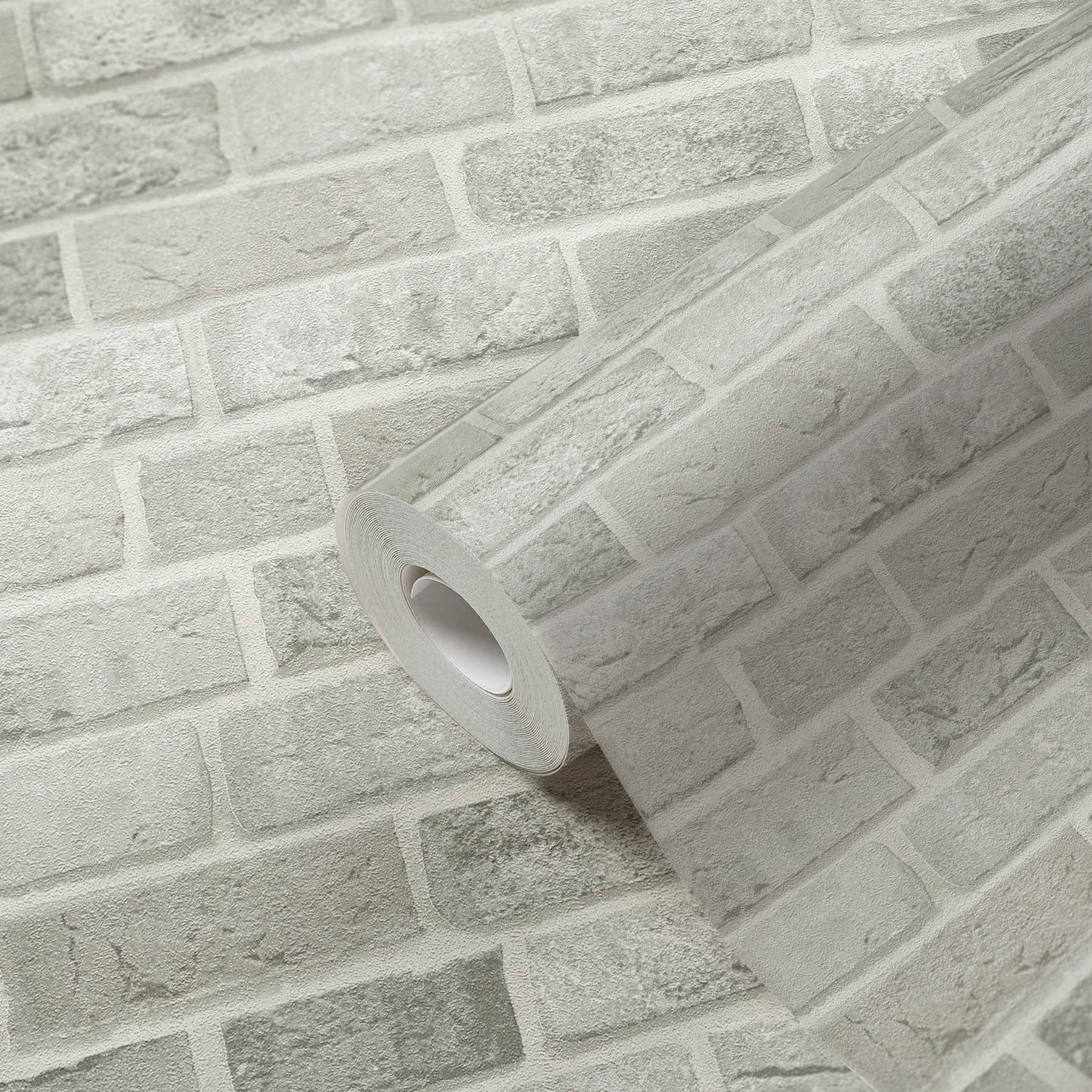             Grey stone look wallpaper brick 3D motif - grey, white
        