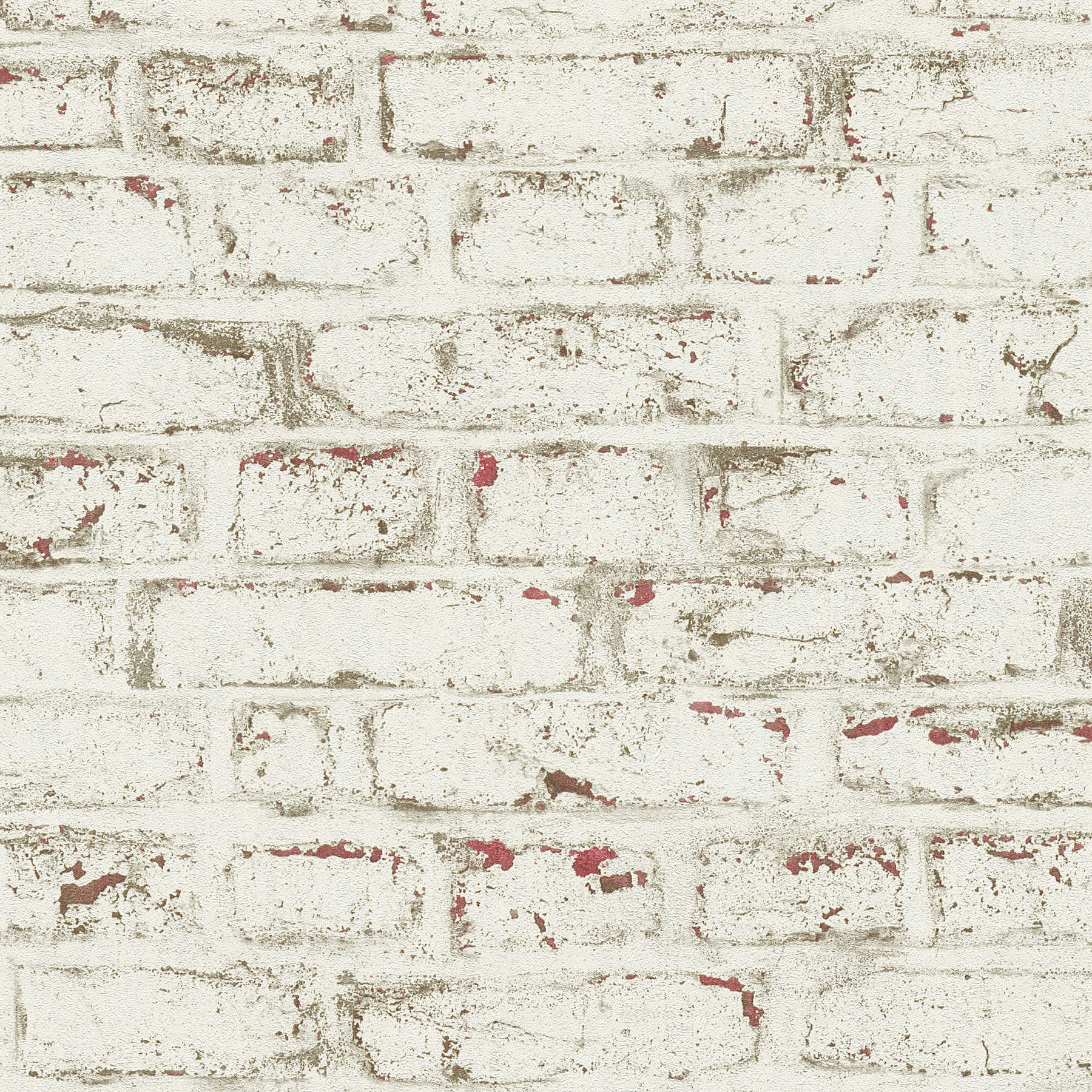 Wallpaper brick rustic 3D motif - white, grey, red

