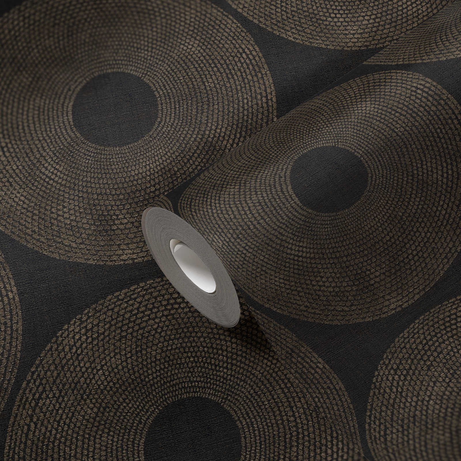            Papier peint ethnique Cercles avec motifs structurés - gris, marron
        