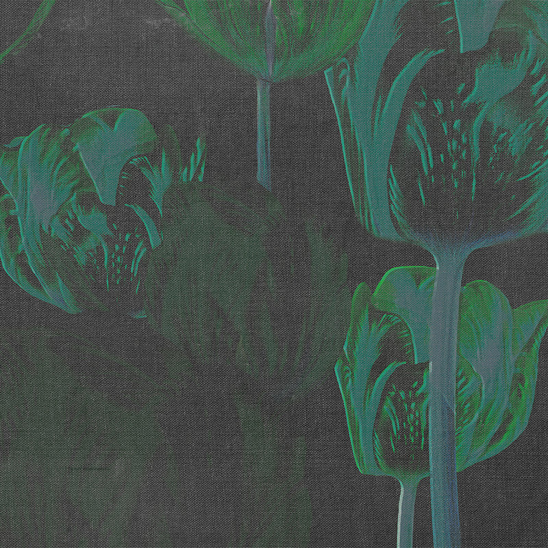         Dark mural tulips, flowers in striking colours - green, black, grey
    