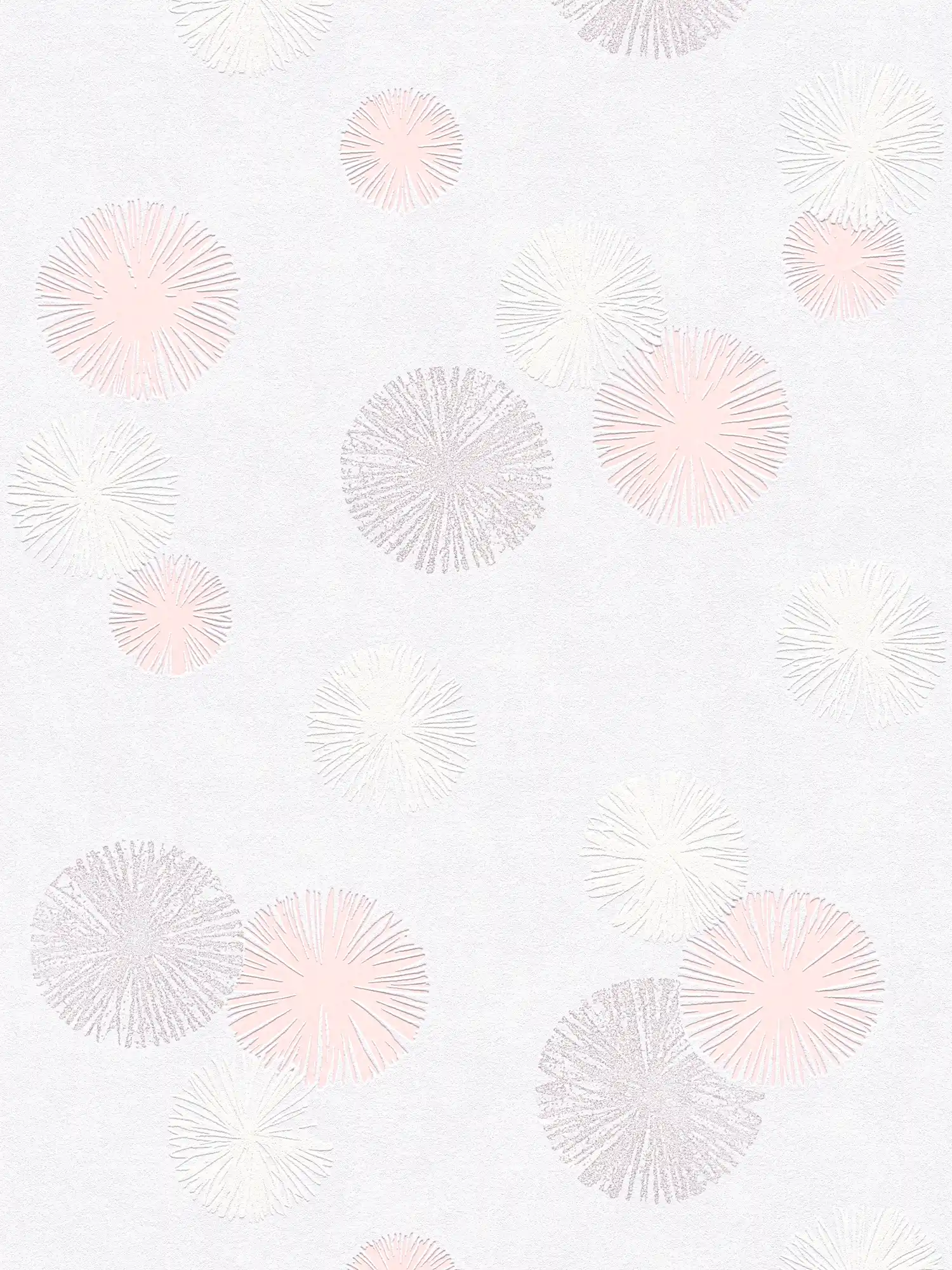 Textured wallpaper with graphic pattern - cream, metallic, pink
