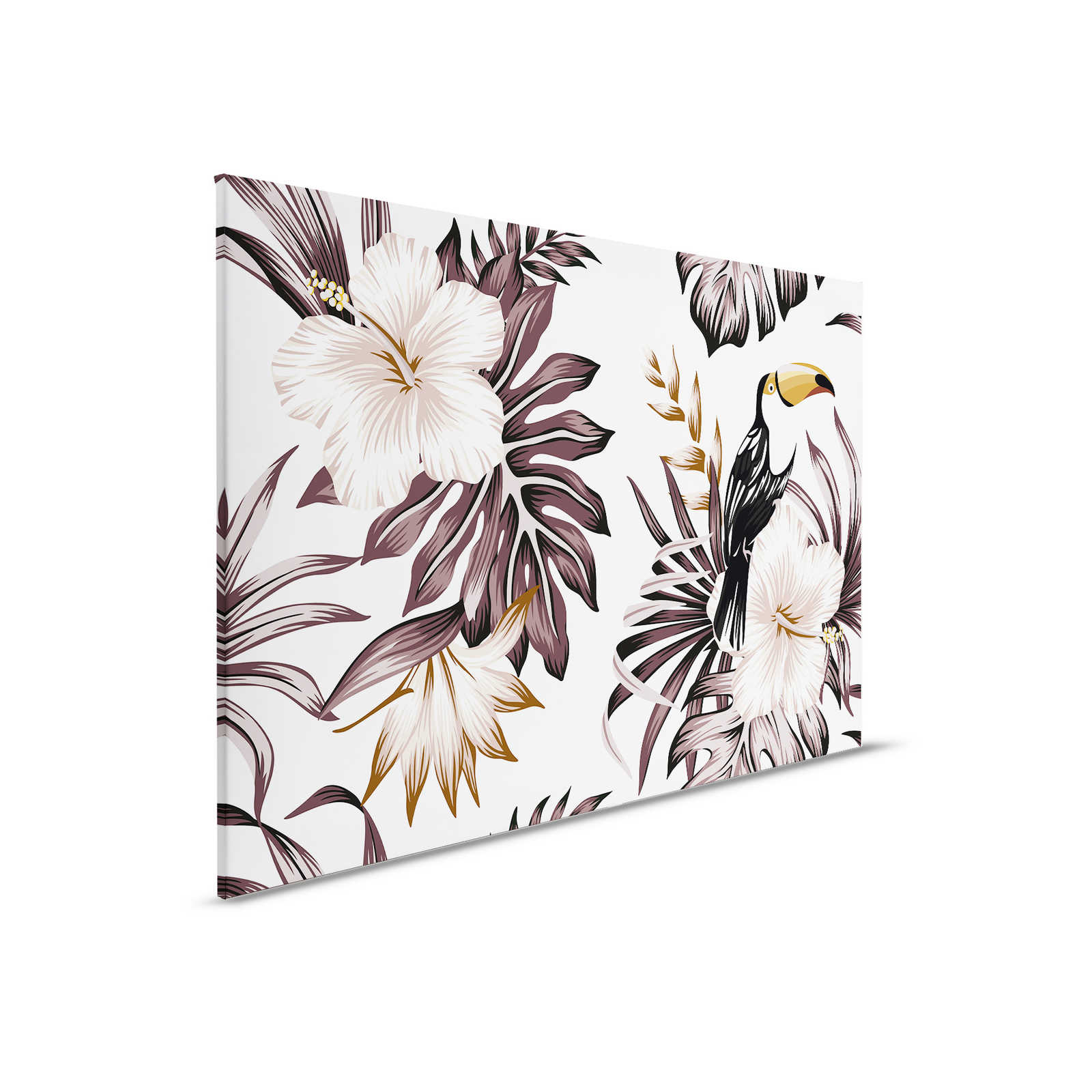 Canvas with jungle plants and pelican | Grey, White, Black - 0.90 m x 0.60 m
