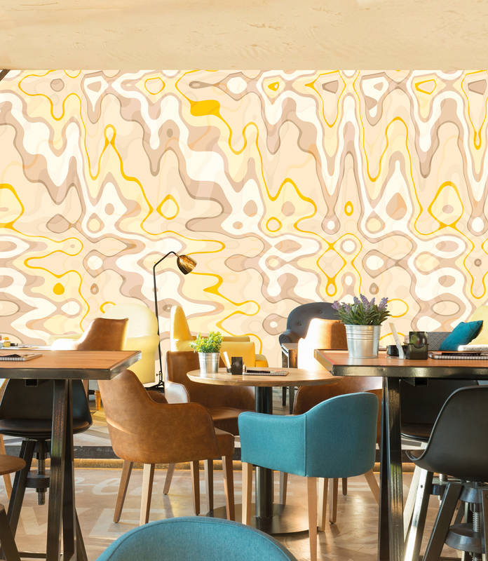             Mural de pared con diseño abstracto y vibraciones retro - Amarillo, Marrón, Blanco
        