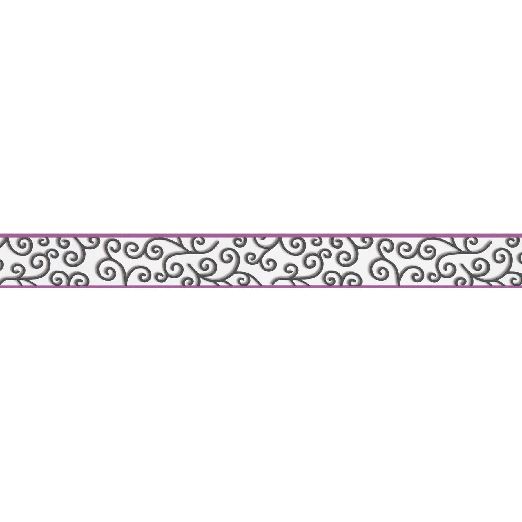 Wallpaper border modern tendrils pattern - black, purple, white
