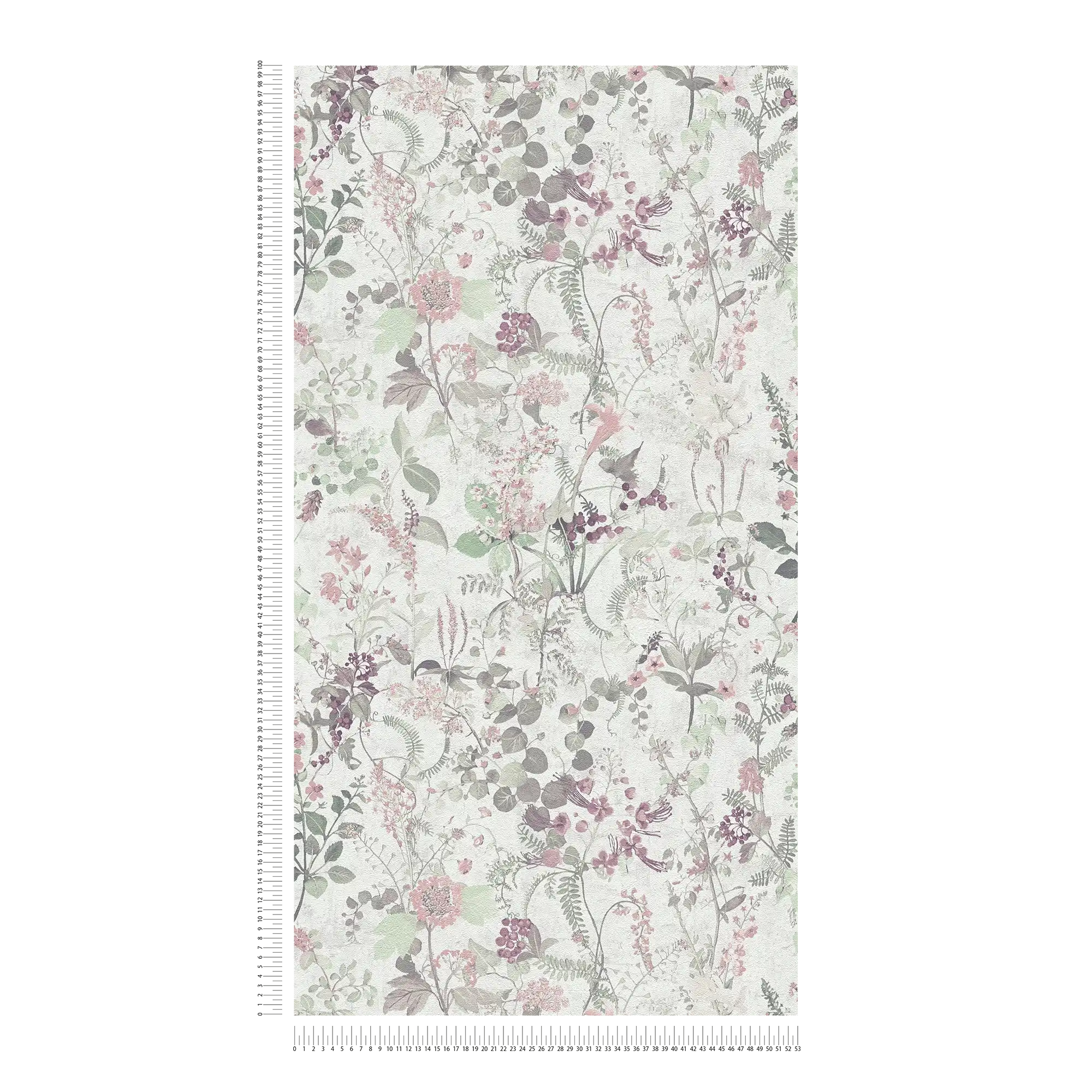             Natuurbehang met bloemenpatroon - grijs, groen, roze
        
