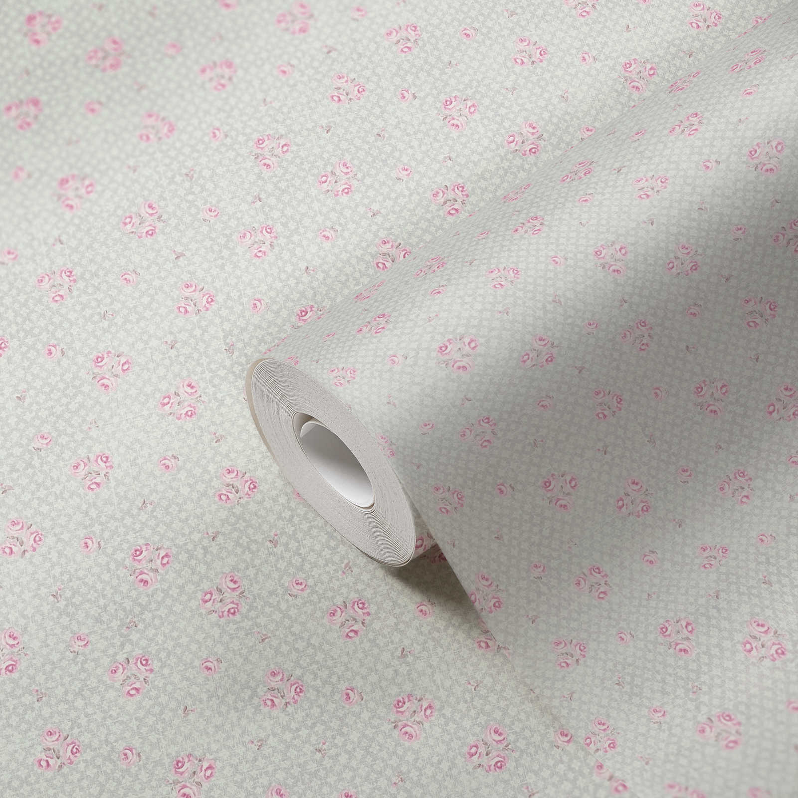             Carta da parati in tessuto non tessuto con motivo floreale in stile Shabby Chic - grigio, rosa, bianco
        