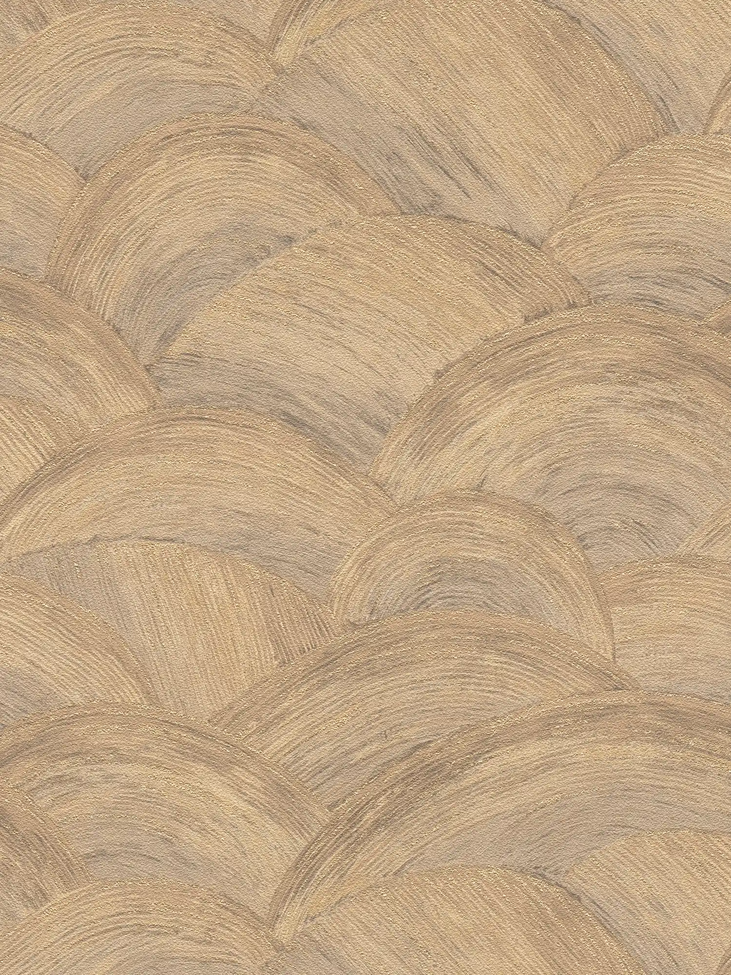 Non-woven wallpaper with shiny wave pattern - beige, brown, gold
