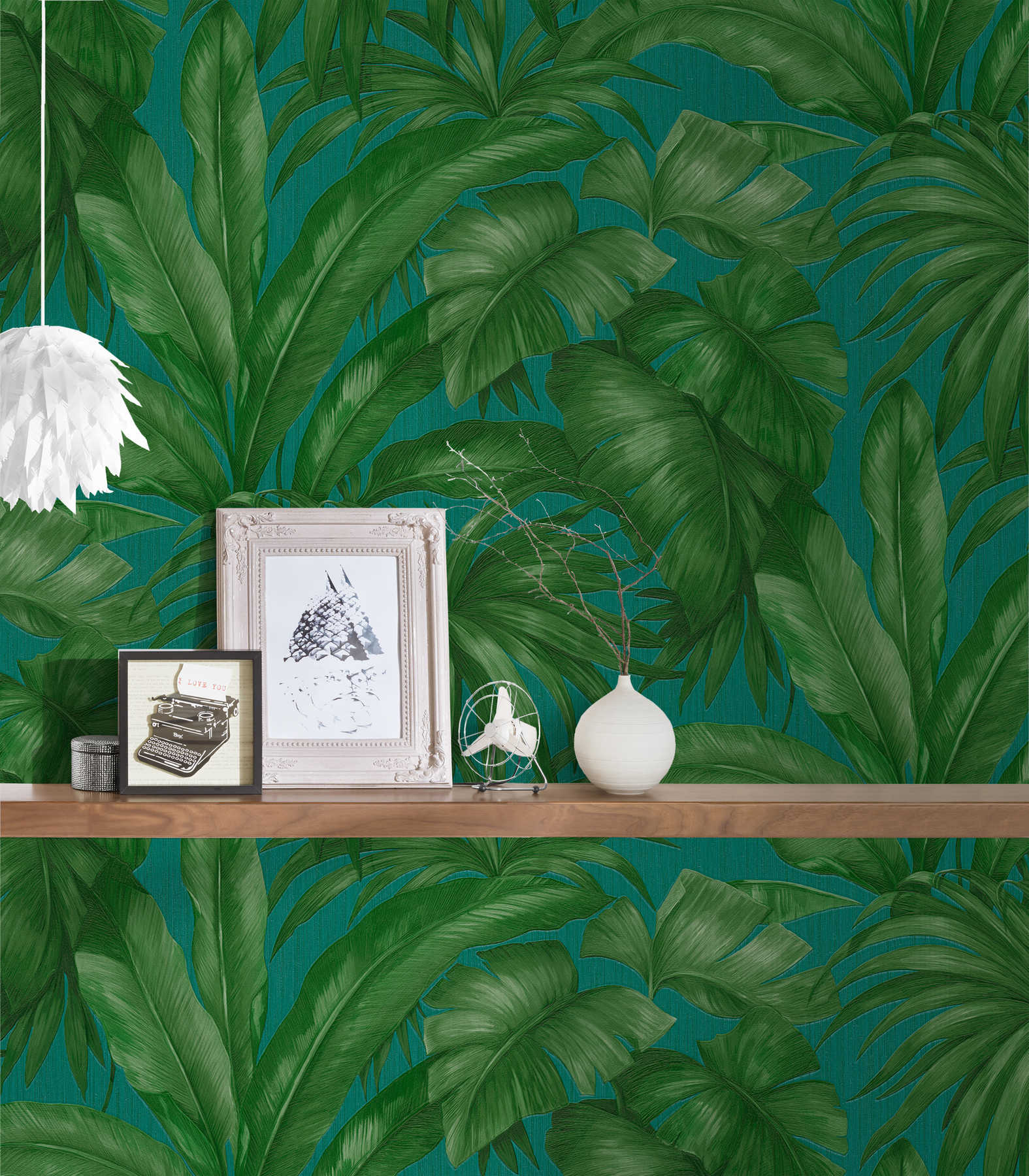             Papel pintado VERSACE selva con motivo de hojas de palmera - verde
        