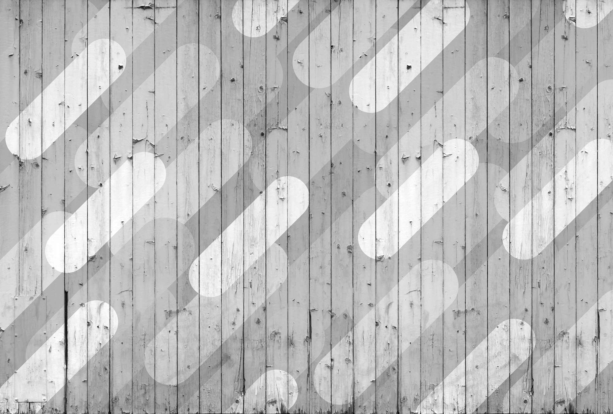             Wood mural with boards & stripes pattern - grey, white
        
