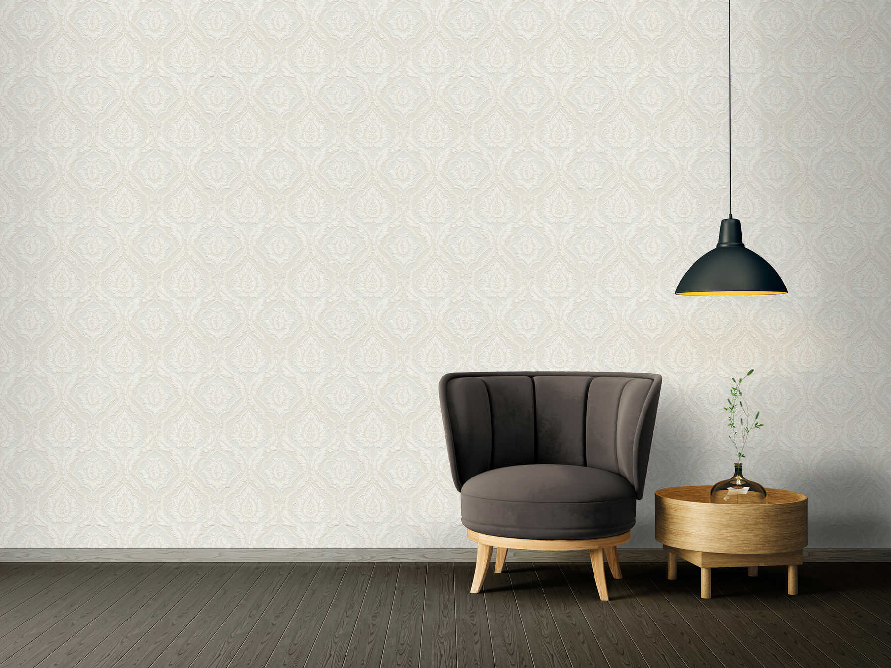             Ornament wallpaper with glitter effect & 3D structure - white
        