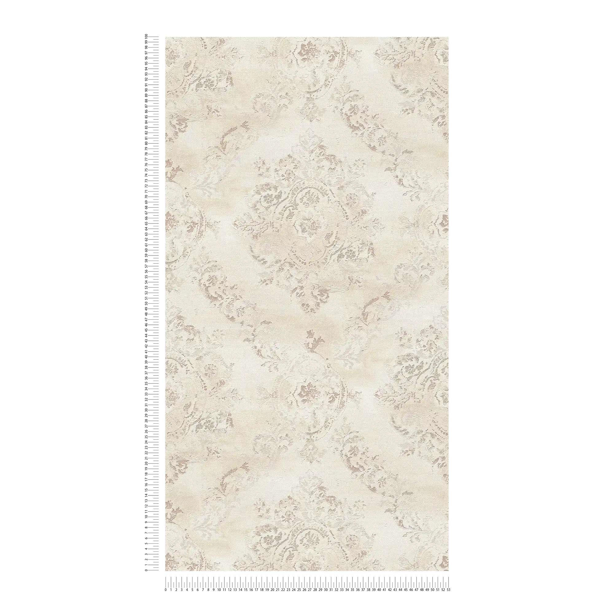             Textielachtig behang met ornamenteel patroon in used look - metallic, crème, beige
        
