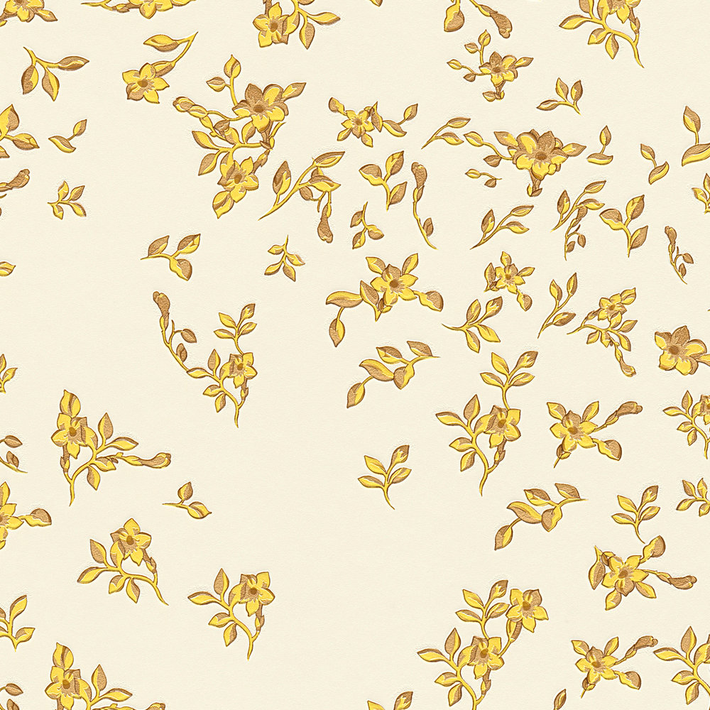             Papel pintado VERSACE con finas flores doradas - oro, amarillo, beige
        