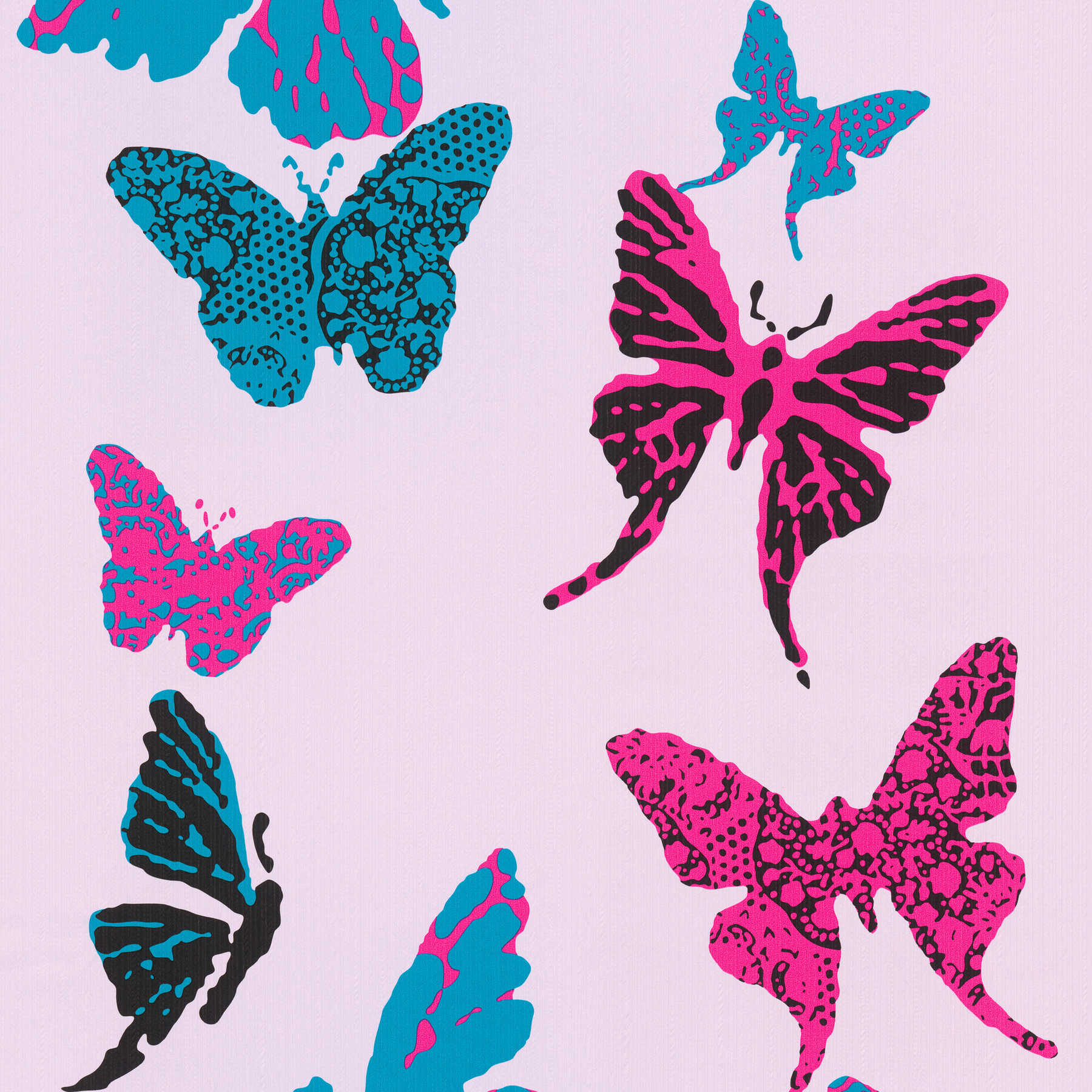Vlinderbehang in grafisch ontwerp voor kinderkamer - paars, blauw
