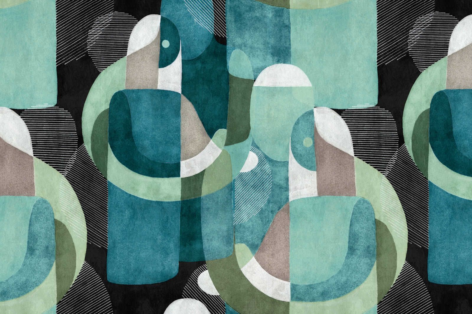             Meeting Place 1 - Canvas schilderij abstract etno design in zwart & groen - 0,90 m x 0,60 m
        