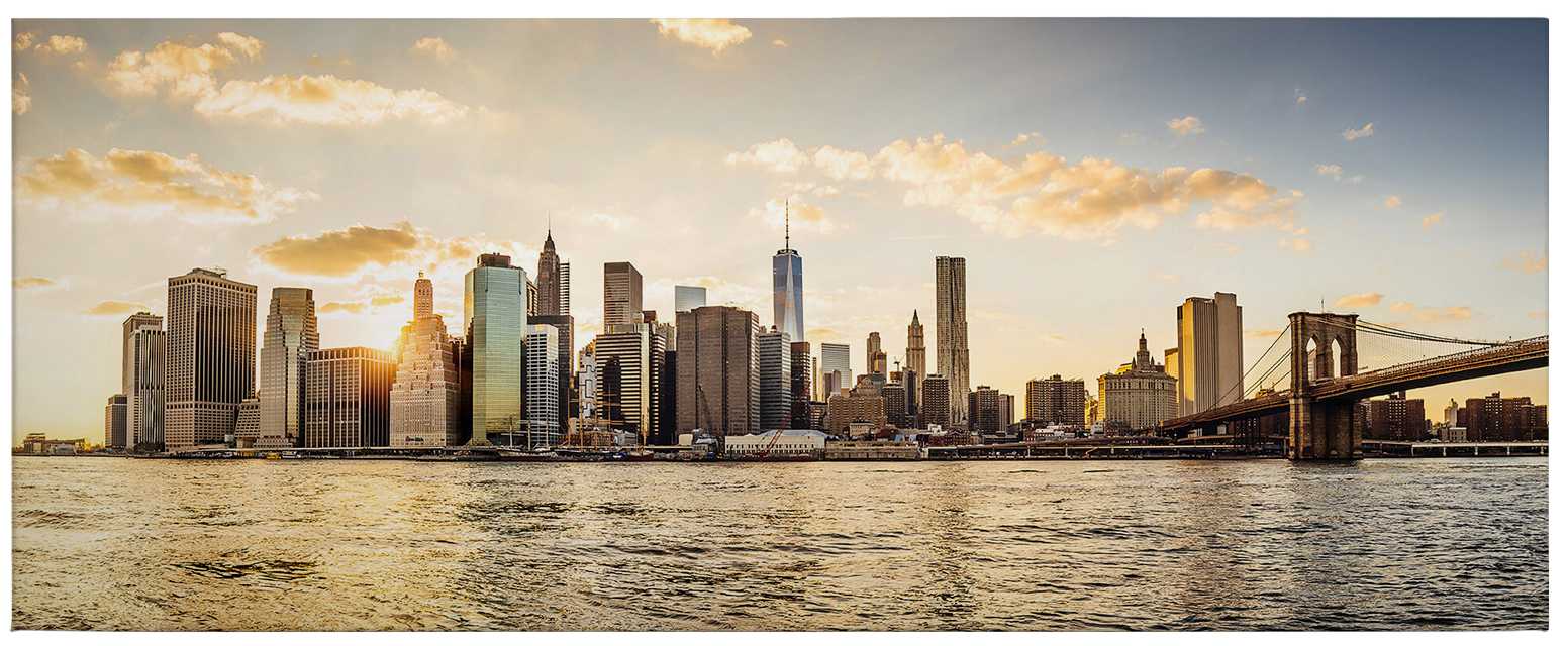             Tableau panoramique sur toile Coucher de soleil à Manhattan - 1,00 m x 0,40 m
        