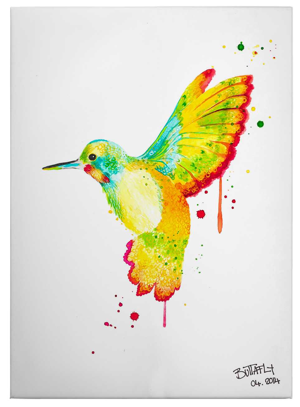             Humingbird by Buttafly, stampa su tela con colibrì colorato - 0,50 m x 0,70 m
        