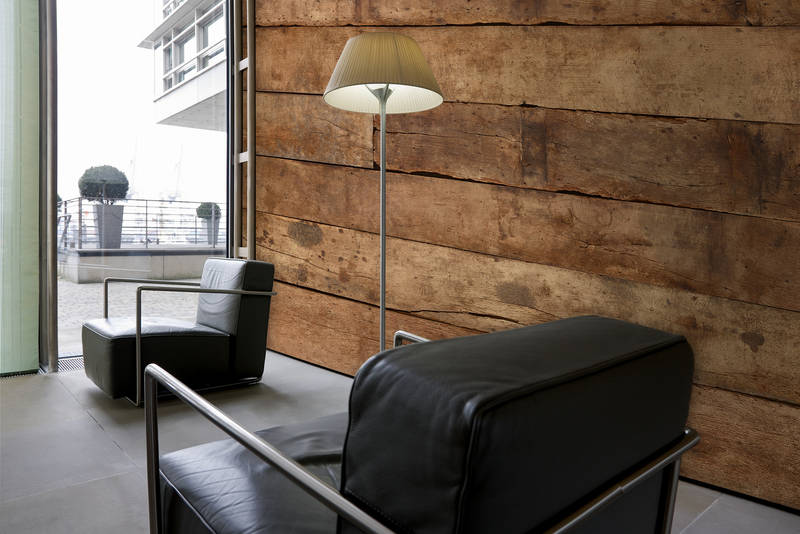             Photo wallpaper dark oak boards - Premium smooth fleece
        