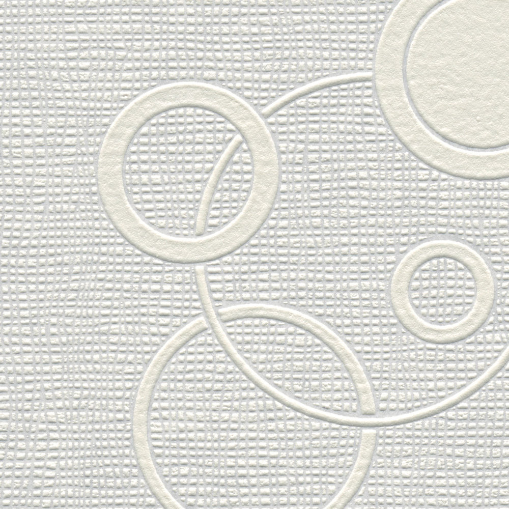             Retro behang 70s cirkel patroon beschilderbaar - wit
        
