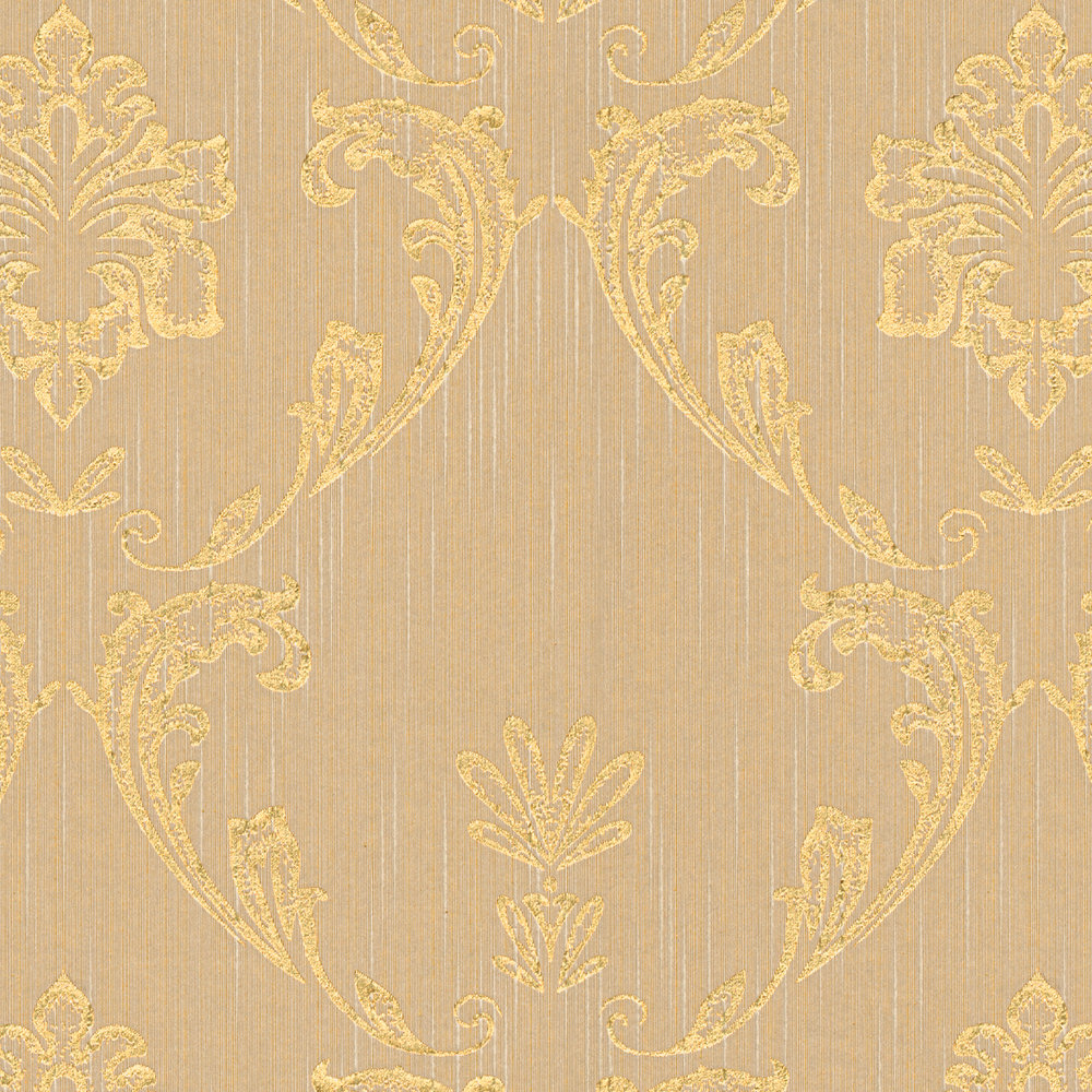             Papier peint ornemental avec éléments floraux dorés - or, beige
        