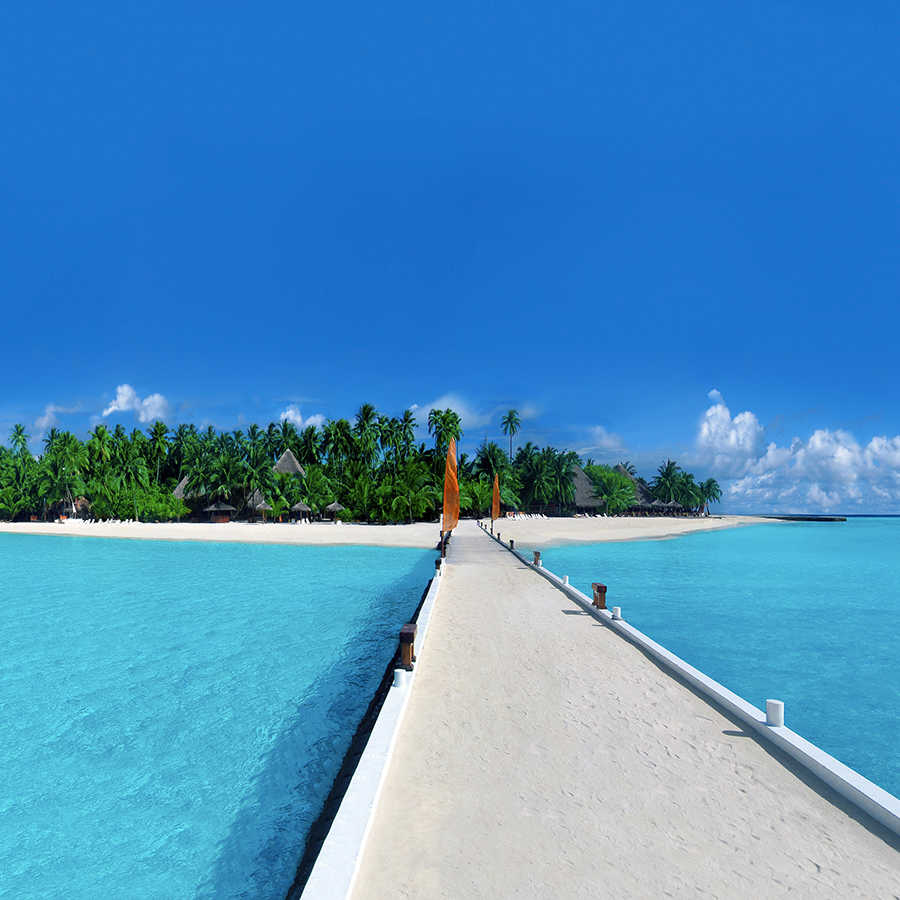 Île Papier peint panoramique Pont à l'île avec palmiers sur nacre intissé lisse
