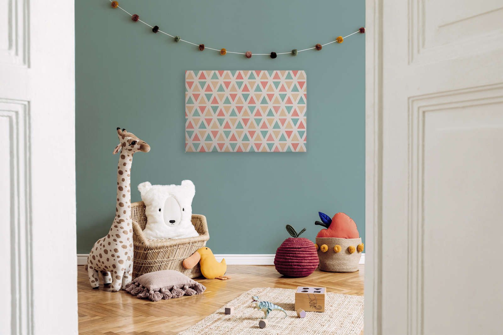             Canvas graphic pattern with colourful triangles - 90 cm x 60 cm
        