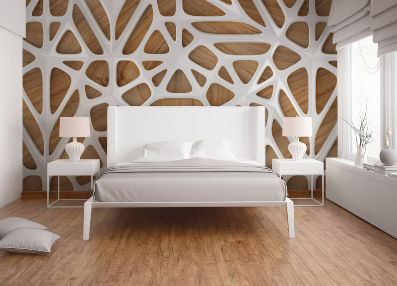             Wood optics photo wallpaper modern 3D design - white, brown
        