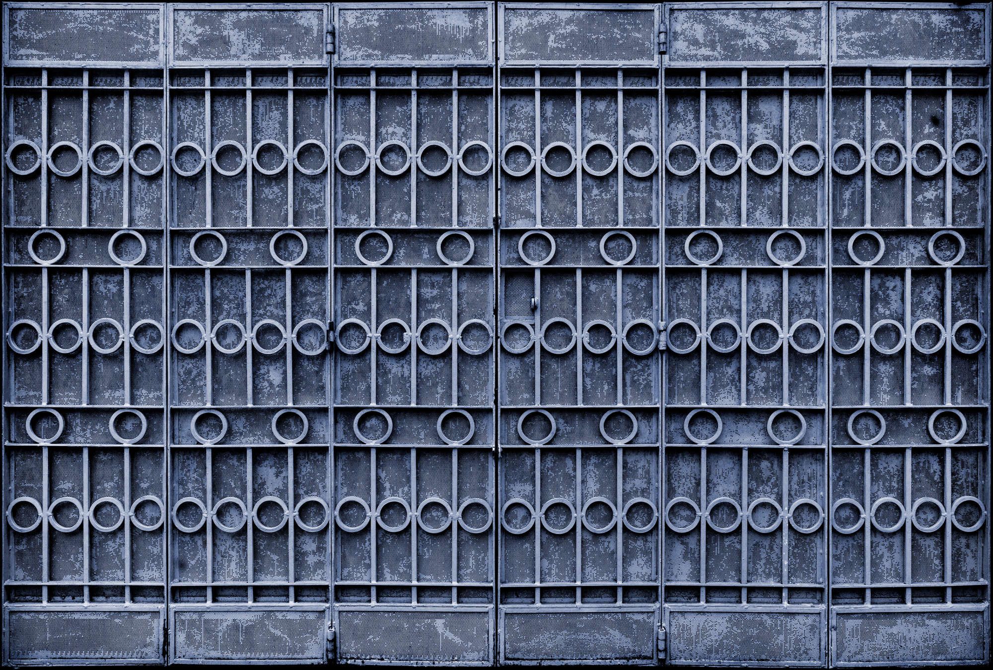             Photo wallpaper »jodhpur« - Close-up of a blue metal fence - Smooth, slightly shiny premium non-woven fabric
        