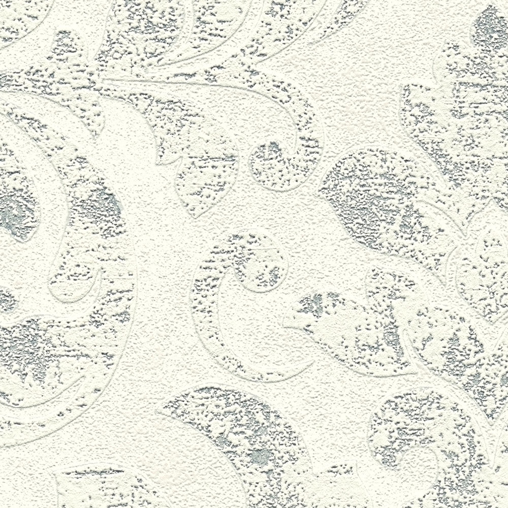             Baroque wallpaper with ornaments in vintage style - grey, silver, white
        