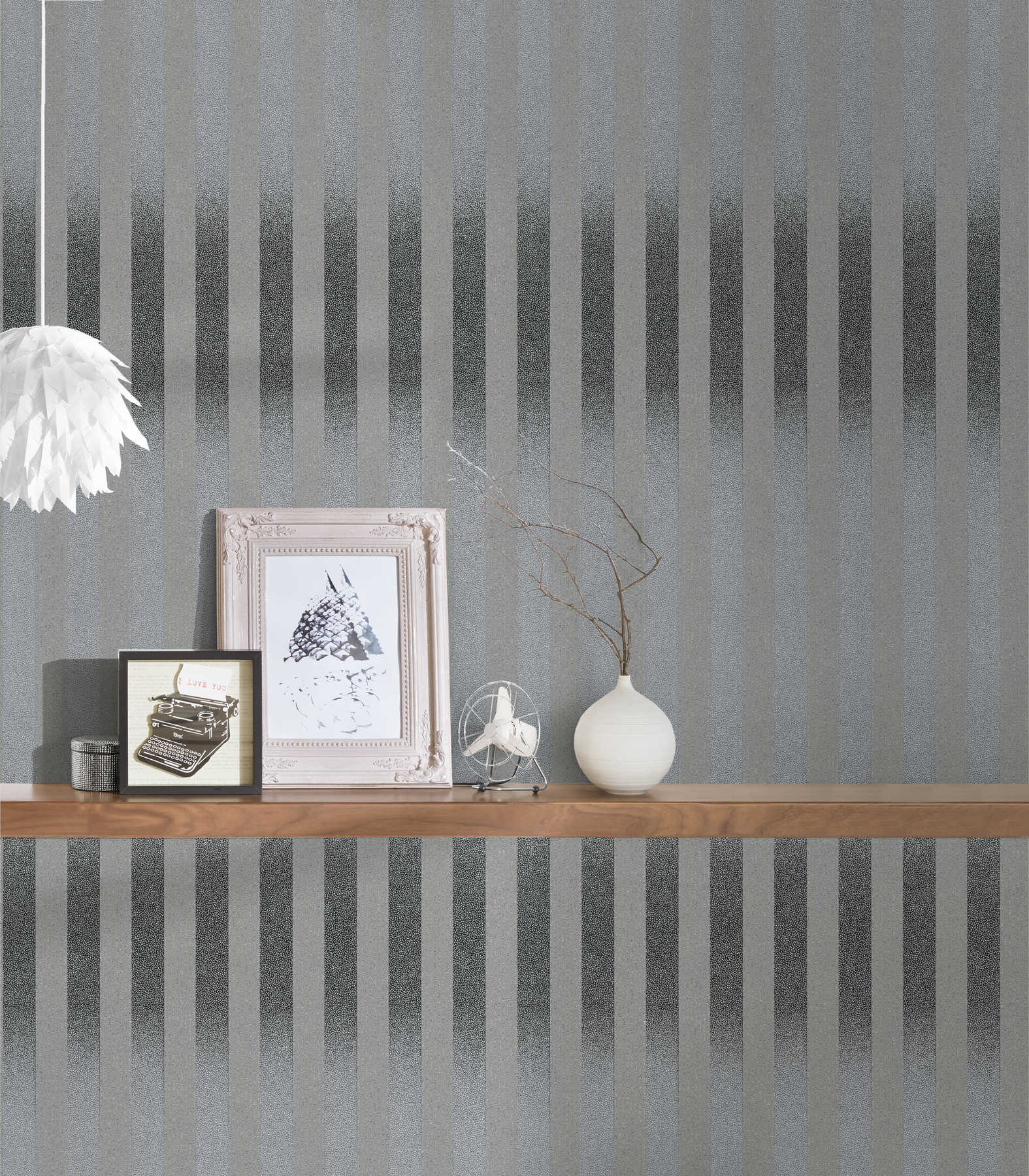             Striped wallpaper with small dot pattern and colour gradient - black, grey
        