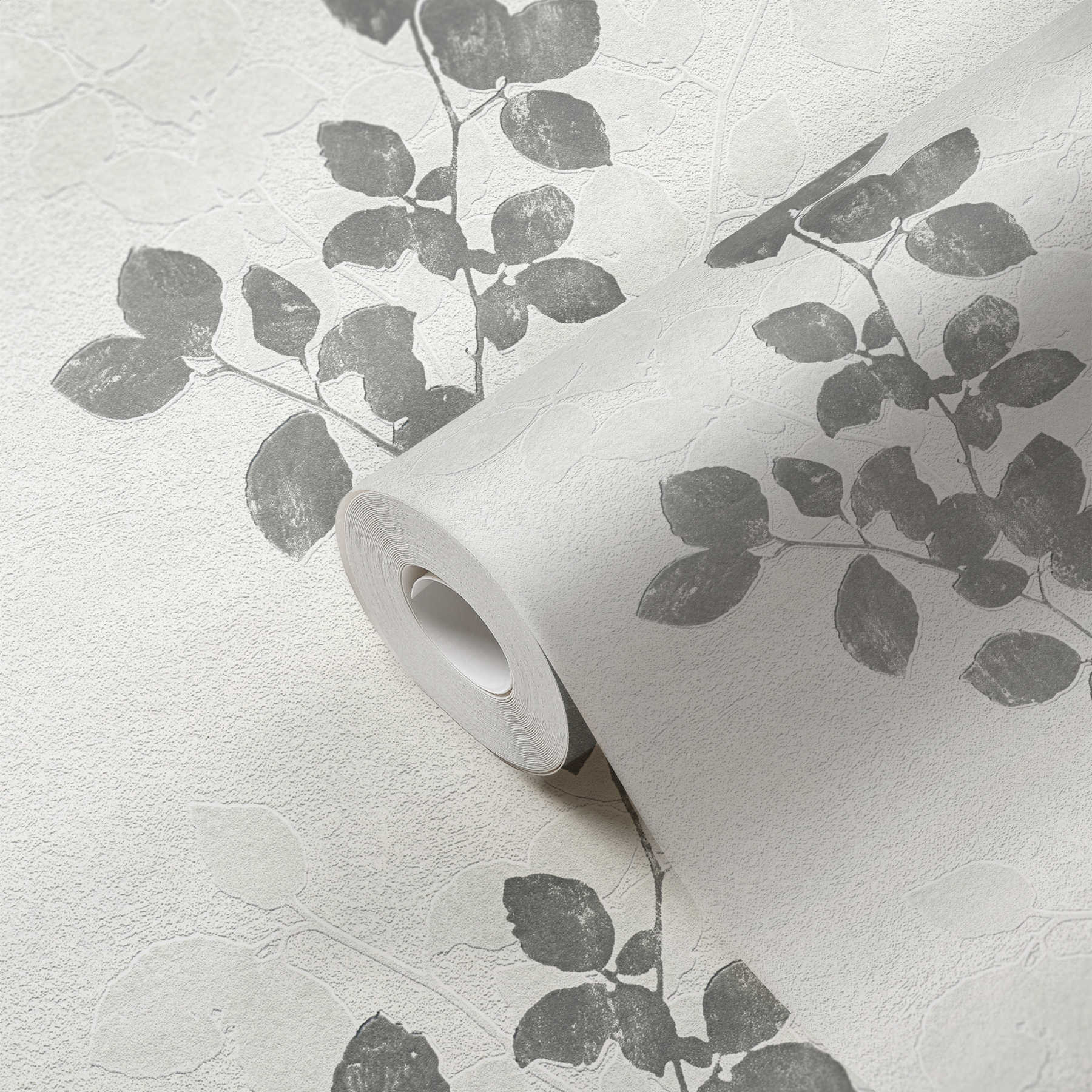             Nature design wallpaper with leaves & texture effect - cream
        