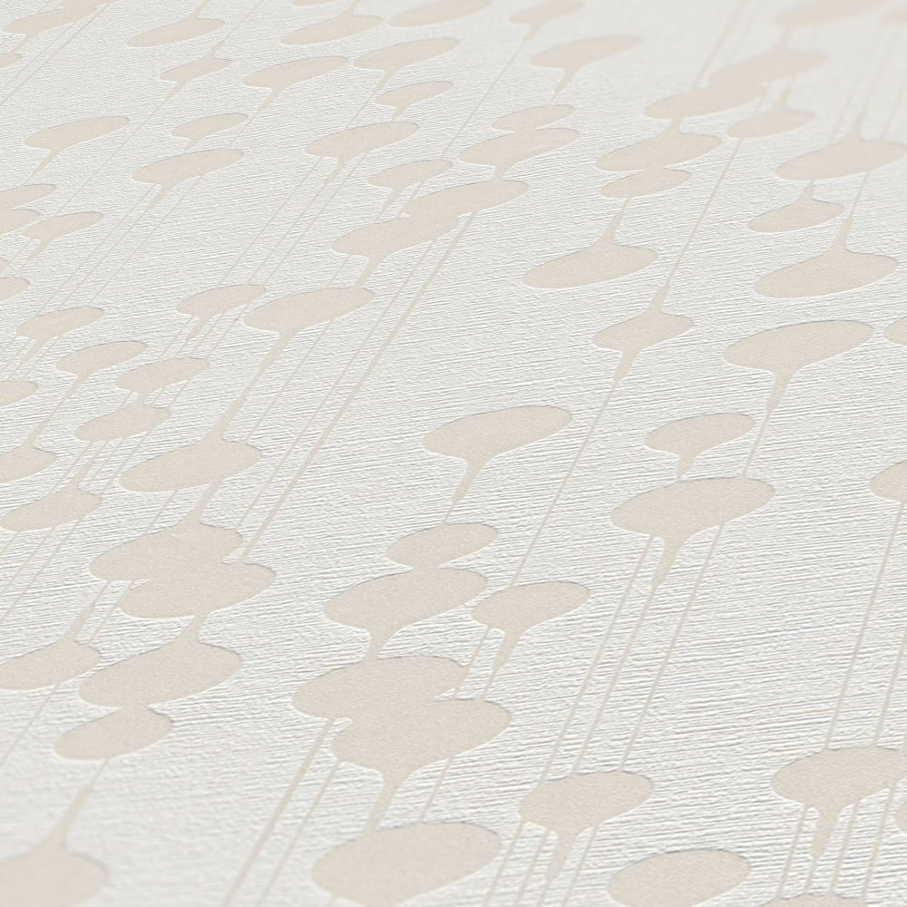             Non-woven wallpaper with retro design & metallic effect - white, beige
        