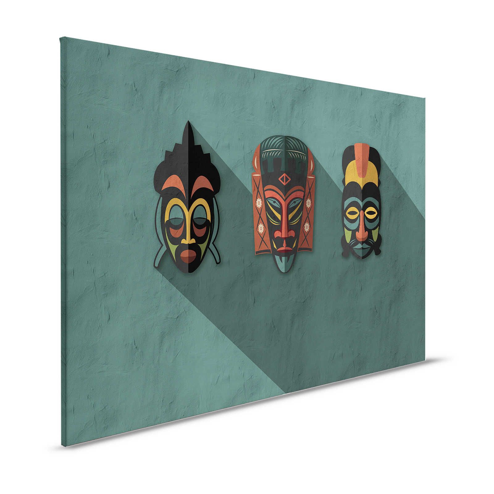 Zulu 3 - Canvas painting Petrol Africa Masks Zulu Design - 1.20 m x 0.80 m
