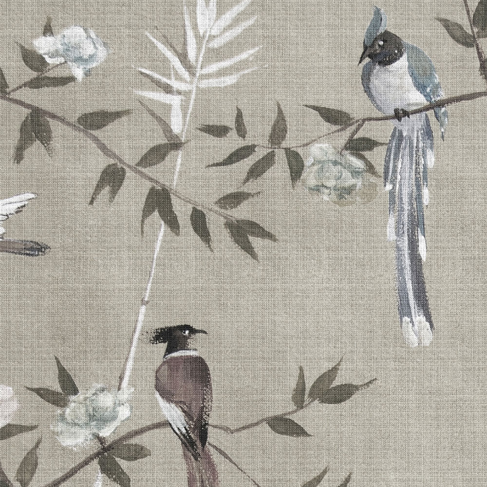             Tea Room 2 - Papel pintado Diseño de pájaros y flores en color gris
        