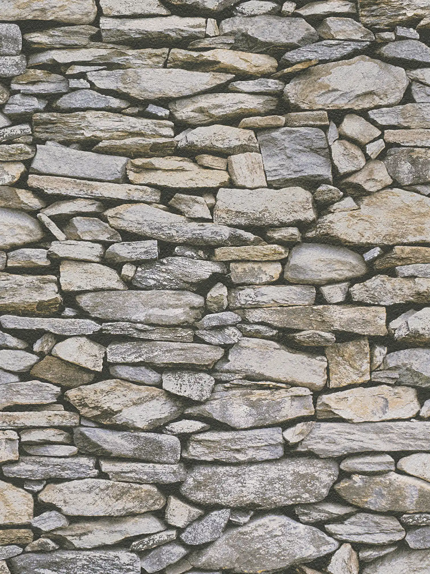 Stone pattern wallpaper, realistic wall look - beige, grey
