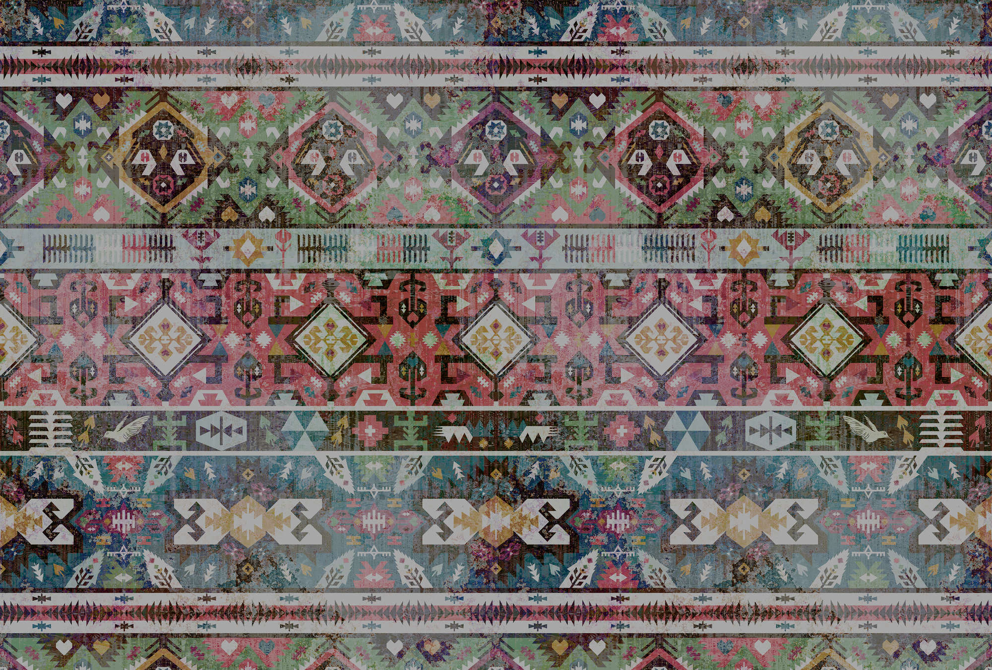             Muurschildering etnisch textielpatroon, geometrisch - veelkleurig
        
