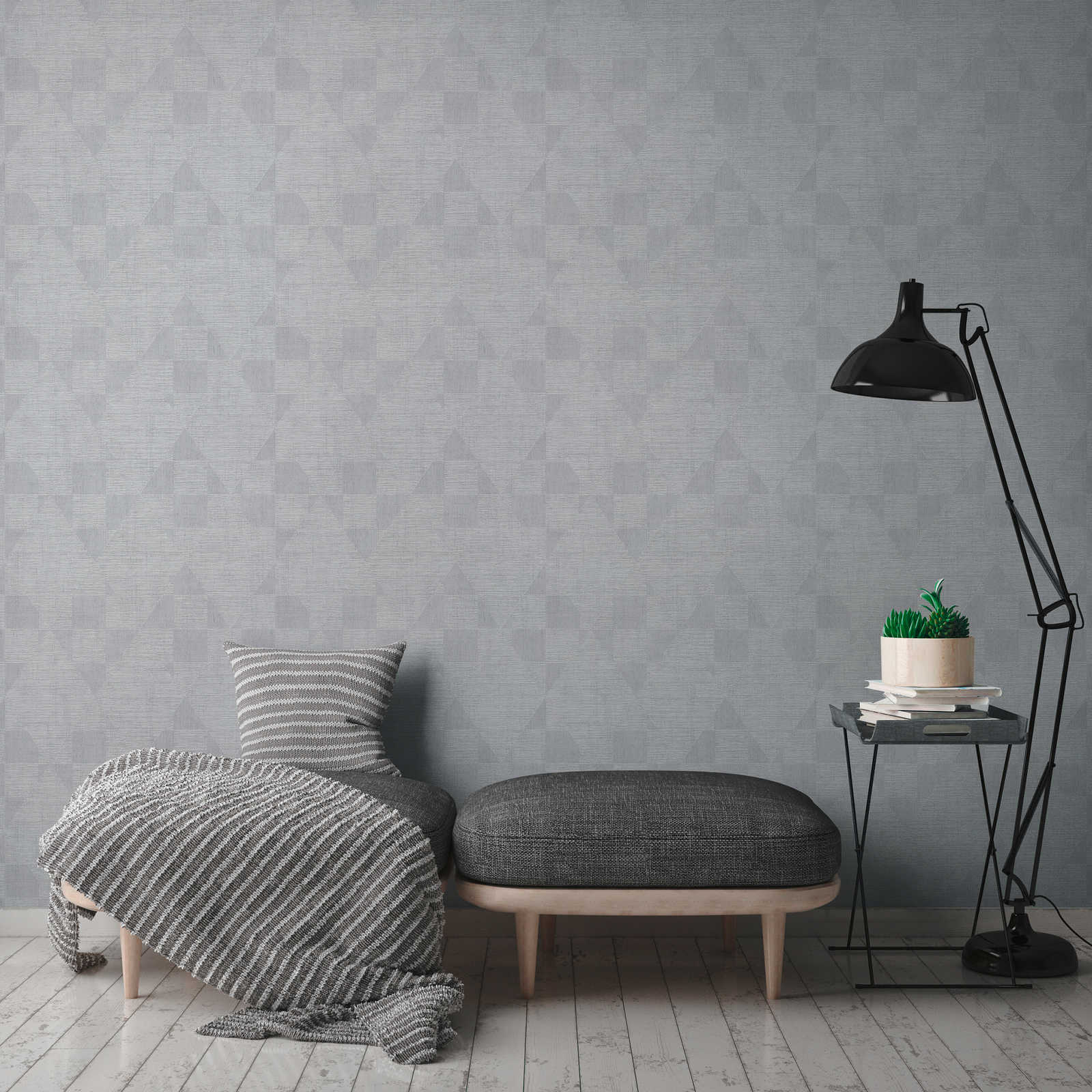            Melange wallpaper with retro pattern & metallic sheen - grey
        