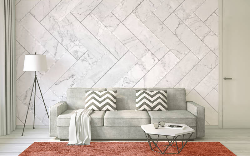             Marble Wallpaper Tile Pattern - Grey, White, Black
        