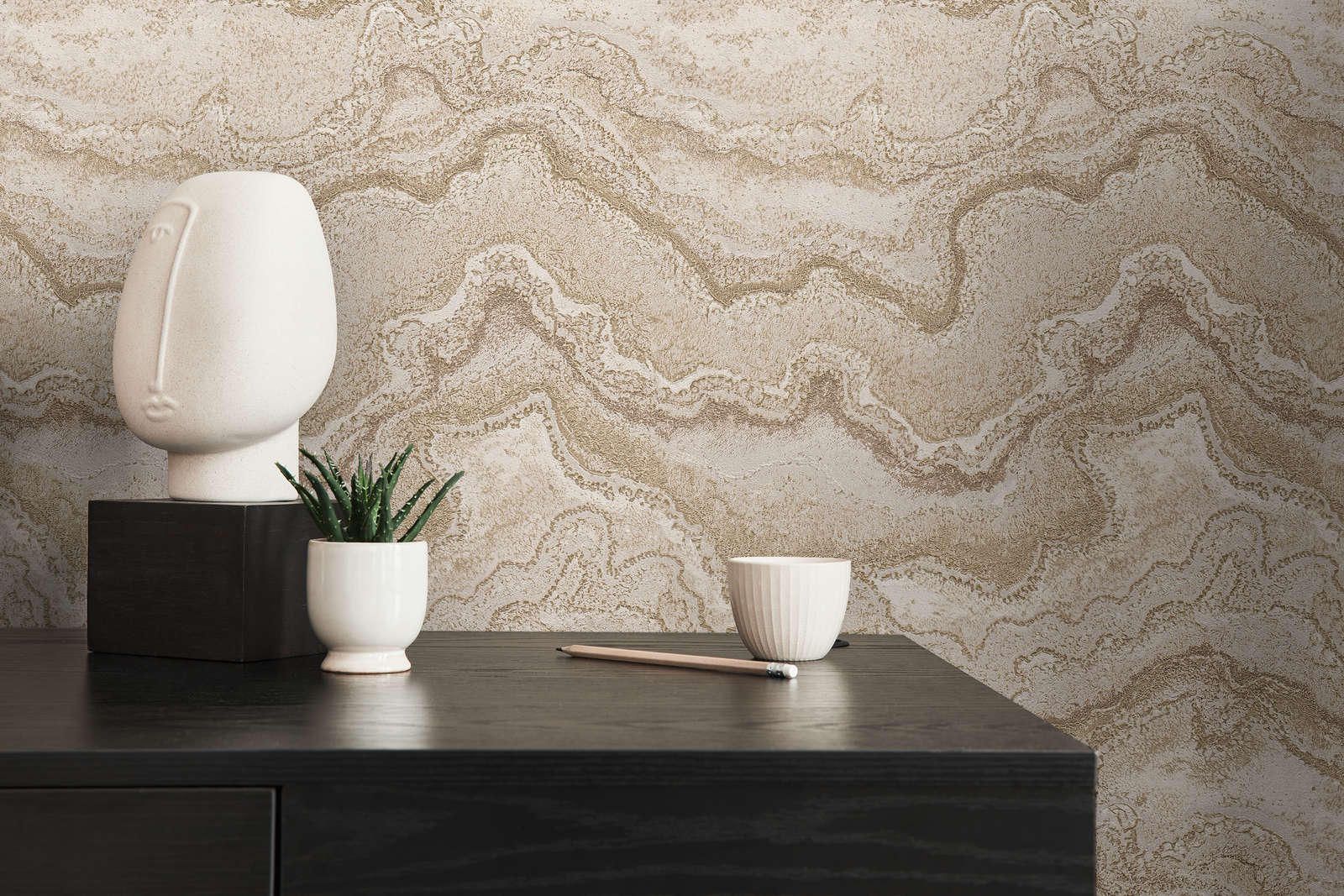             Marbled non-woven wallpaper with texture - grey, gold
        