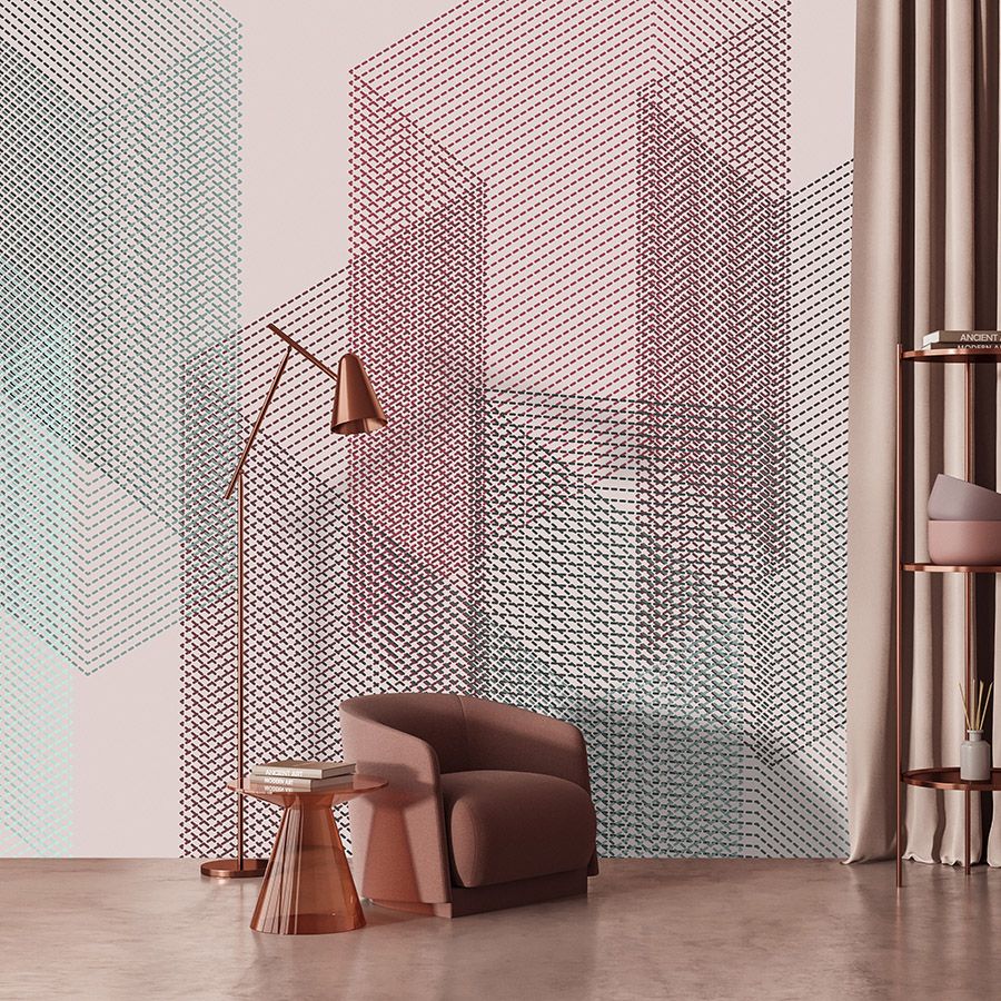 Digital behang »mesh 1« - Abstract 3D ontwerp - Rood, Blauw | Glad, licht glanzend premium vliesmateriaal
